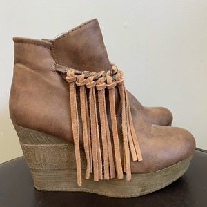 Sbicca Vintage Collection - Zepp Wedge Fringe Ankle Bootie - Size: Women’s 7